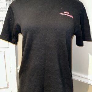 Pink Elephant Black T-Shirt with Pink Text
